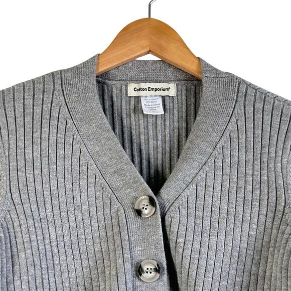Cotton Emporium Ribbed Button Up Cropped Cardigan Sweater in Gray - Picture 2 of 4